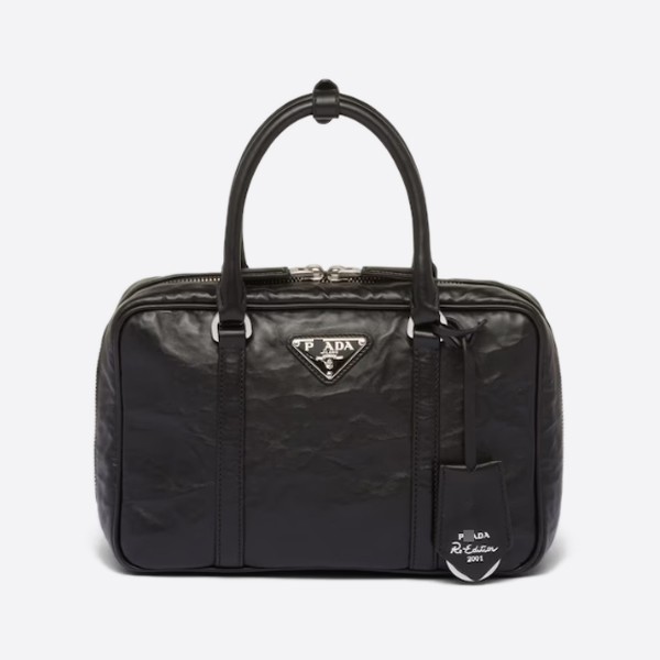 Medium Antique Nappa Leather Top Handle Bag, Black, 1BB092_UVL_F0002_V_T2O