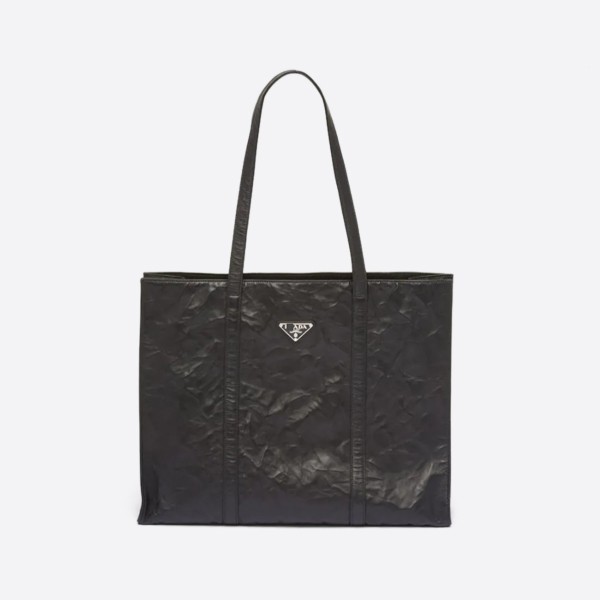 Black crinkle nappa leather large tote bag - 1BG460