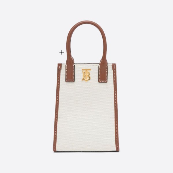 Burberry Canvas and Leather Micro Francis Tote COLOR: Ecru/Tan 80524601