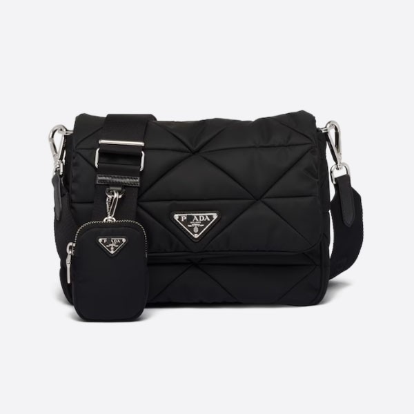 Padded nylon shoulder bag, color: black, 1BD290_RDJN_F0002_V_B9O