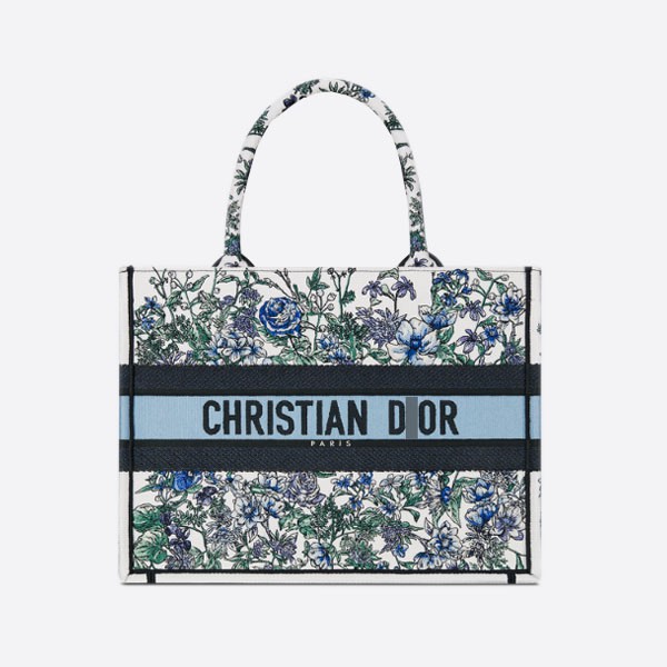 Medium Book Tote Bag with Flowers and Constellation Embroidery, M1296ZECZ_M933