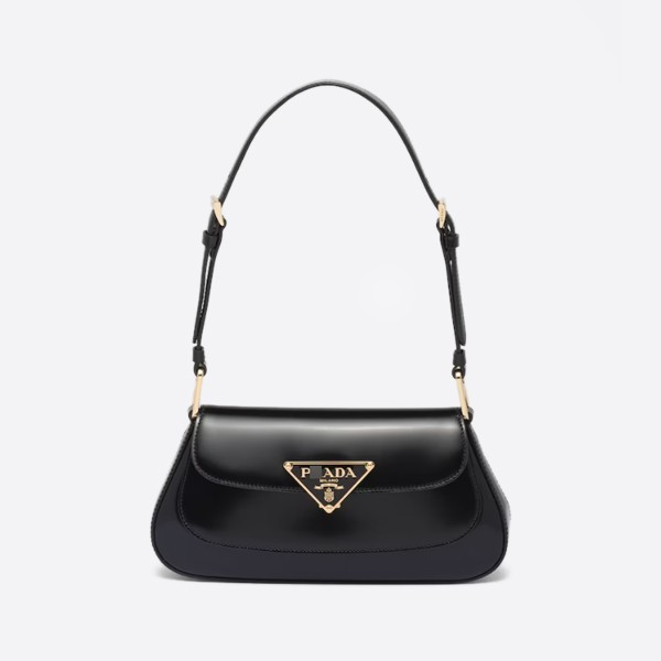 Brushed leather shoulder bag, color: black, 1BD345