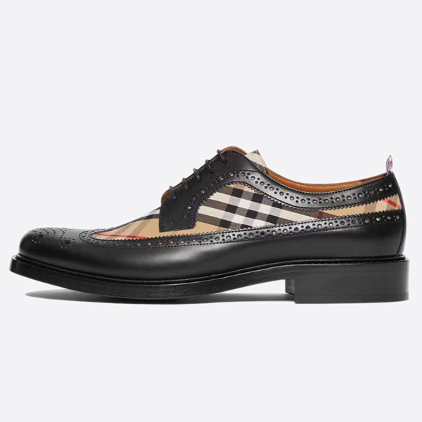 Vintage Check Panel Leather Derby Shoes in Black/Birch Brown 80527591