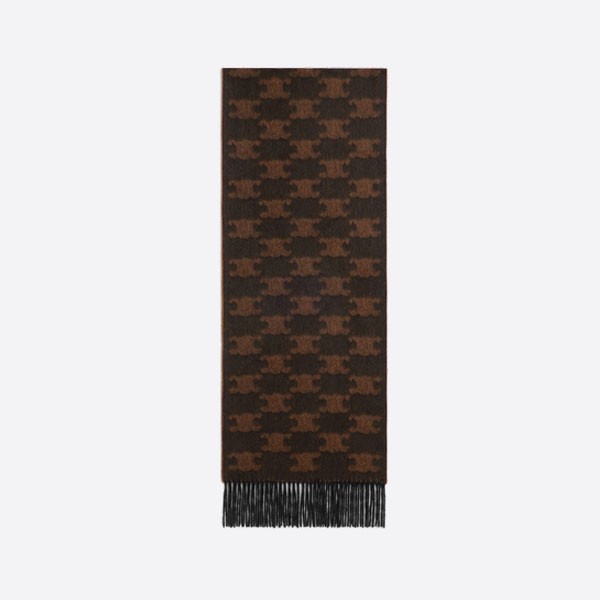 Monogram fringed cashmere scarf in black/toffee, 2AWU4254U.38TO
