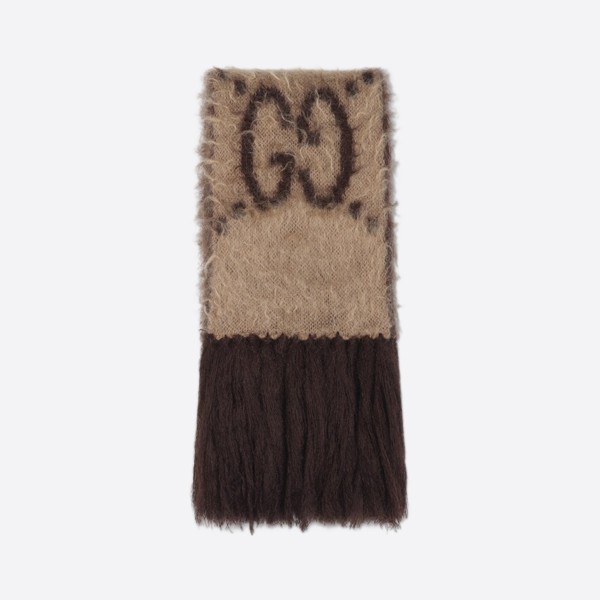 GG Mohair Wool Scarf, Beige and Maroon, 638680 3GF96 9764