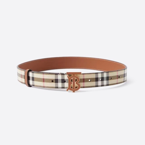 Archive Beige/Briar Brown Check and Leather TB Belt (3.0CM) 80704091