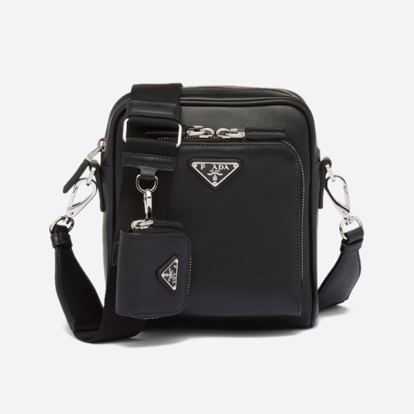 Leather shoulder bag with pouch, color: black, 2VH168_2DDJ_F0002_V_OOO