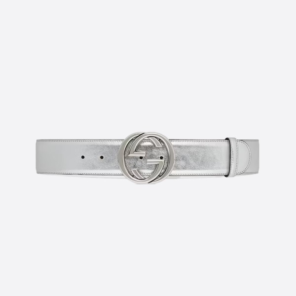 Silver Leather G Buckle Wide Belt (4.0cm) 763389 AACYK 8106