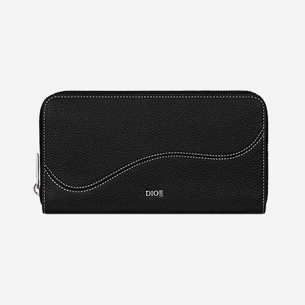 Dior Saddle Zip Long Wallet in Black Grained Calfskin Leather Marquetry 2ADBC315YKK_H00N