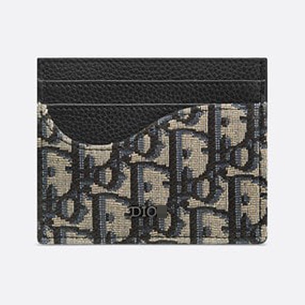 Saddle card holder in black grained calfskin with beige and black Dior Oblique jacquard. 2ADCH164YKS_H05E