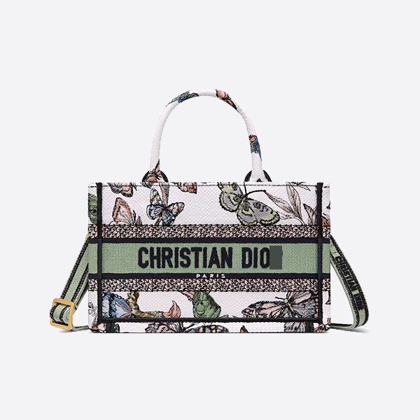 Mini Dior Book Tote with Strap, White, Multicolored Toile de Jouy, Mexican Embroidery, S5573CESR_M20E