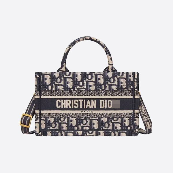 Mini Dior Book Tote with Strap, Blue and Beige, Dior Oblique Embroidery, S5573CRIW_M928