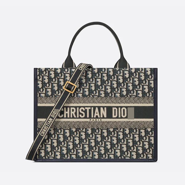 Dior Book Tote Medium Blue with Dior Oblique Embroidery and Calfskin M1324CZBB_M928