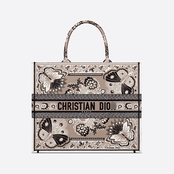 Dior Large Book Tote in Beige with Multicolored Butterfly and Bandana Embroidery, M1286ZESE_M918