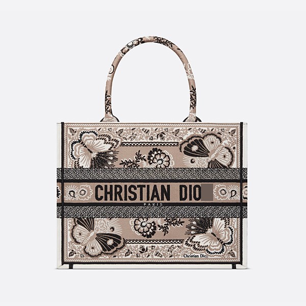Dior Medium Book Tote in Beige with Multicolored Butterfly and Bandana Embroidery, M1296ZESE_M918