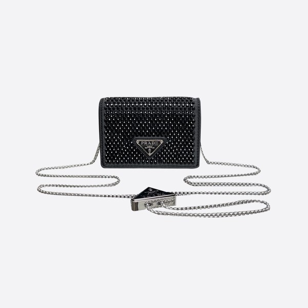 Prada Card Holder with Shoulder Strap and Crystals 1MR024_2AWL_F0002