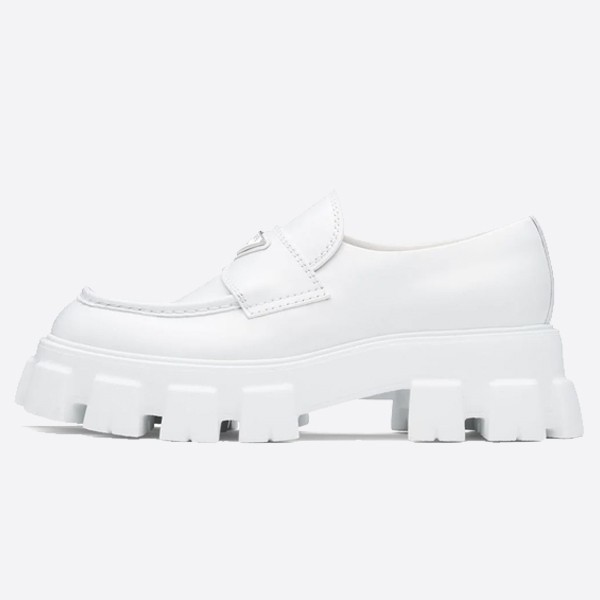 Prada White Monolith Brushed Leather Loafers 2DE129_B4L_F0009