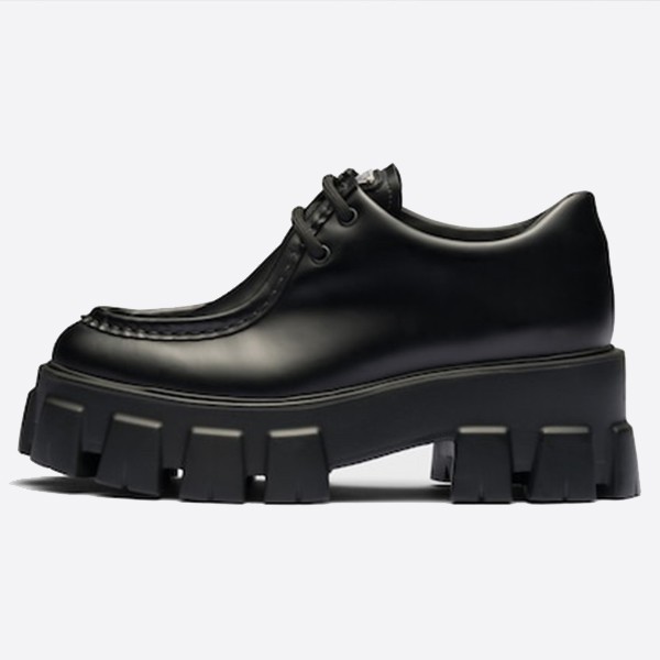 Prada Black Monolith Brushed Leather Lace-Up Shoes 1E254N_B4L_F0002_F_B055