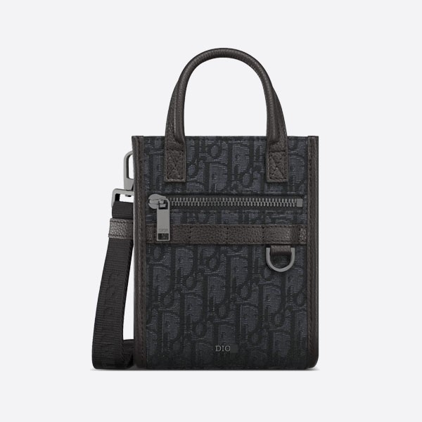 Dior Safari North South Mini Tote Bag in Black Dior Oblique Jacquard and Grained Calfskin (2ESWS017YKY_H03E)