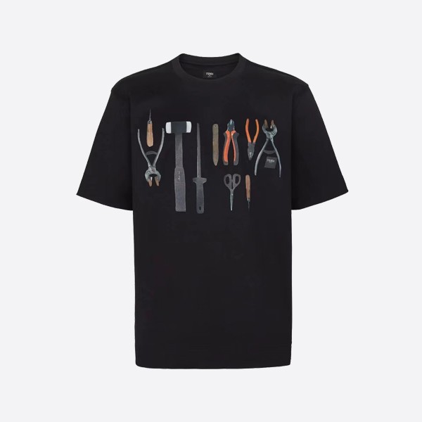 Fendi Tool Cotton T-Shirt in Black