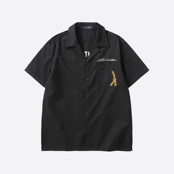 Louis Vuitton Open Collar Short Sleeve Cotton Shirt in Black