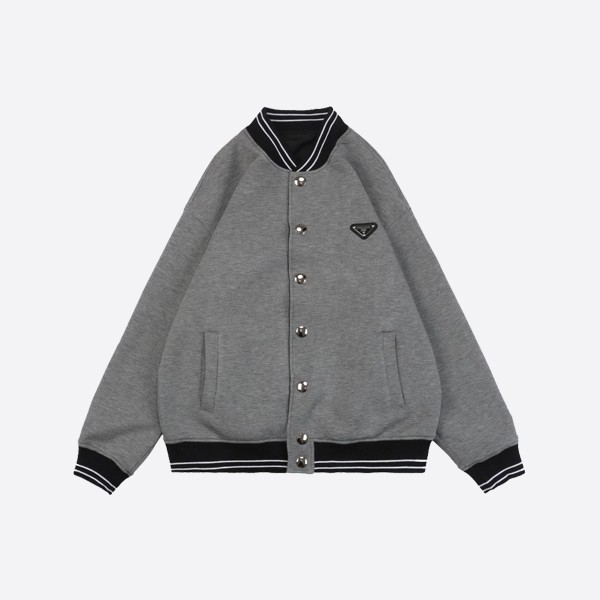 Prada Black/Slate Grey Reversible Re-Nylon & Cotton Fleece Bomber Jacket