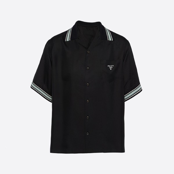 Prada Black Short Sleeve Silk Twill Shirt
