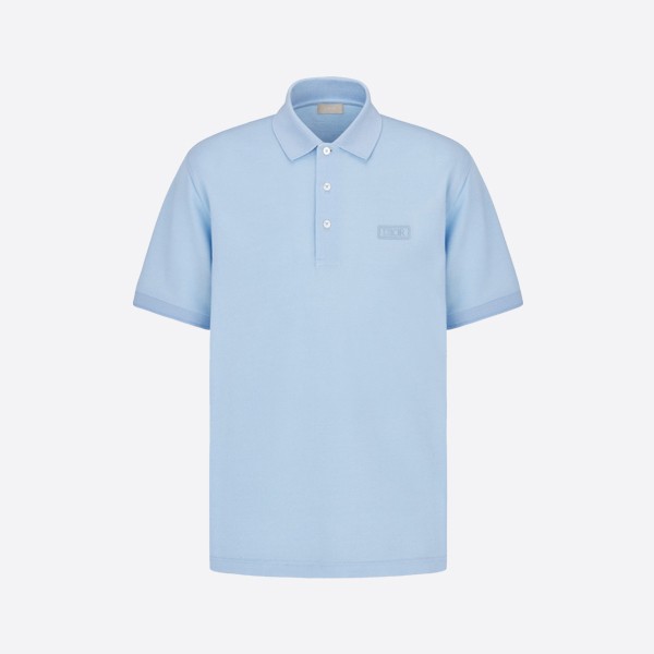 Dior Icon Polo Shirt in Blue Cotton and Silk Piqué