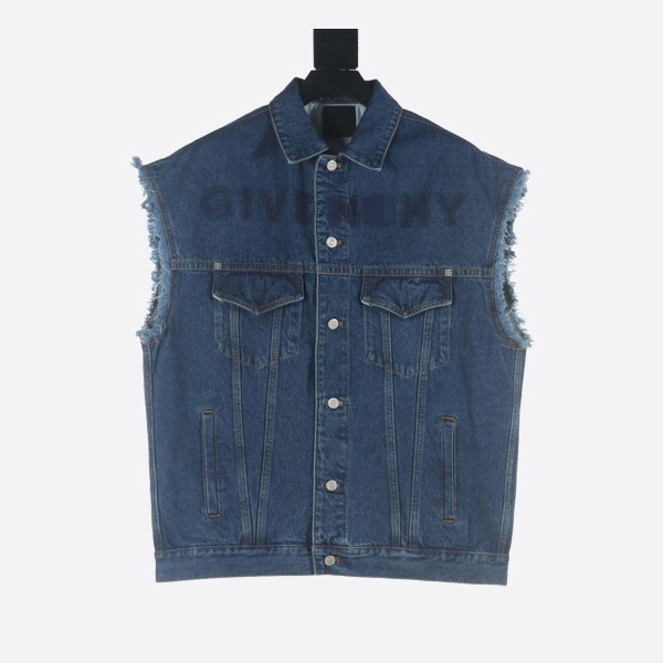 Givenchy Blue Distressed Logo Denim Gilet