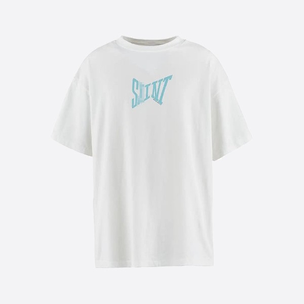 St. Michael SS TEE/Ribbon Saint/White Blue