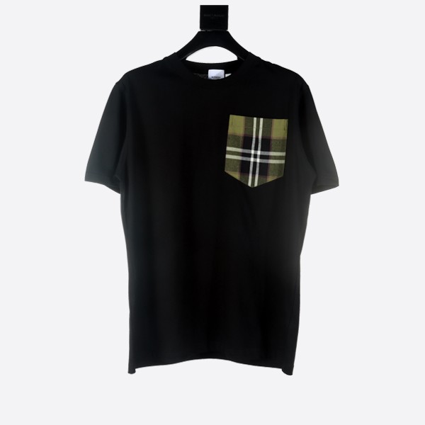 Burberry Oversized Check Twill Trim Cotton Jersey T-Shirt in Black