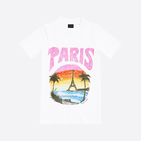 Balenciaga Paris Tropical T-shirt, Medium Fit, White/Pink