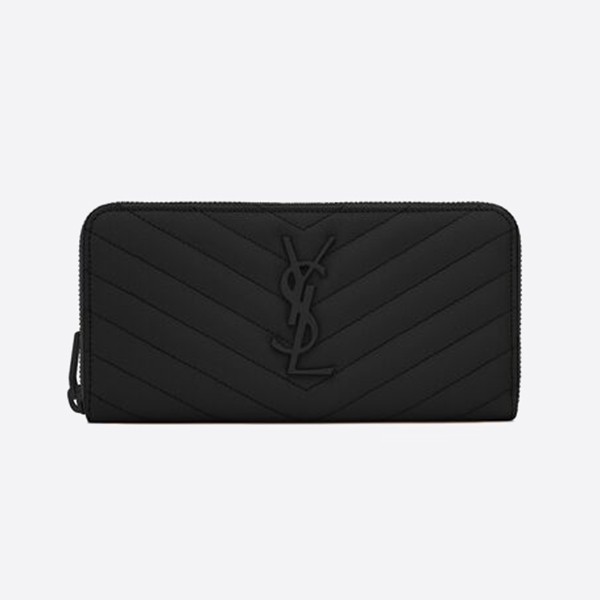 Yves Saint Laurent Cassandre Quilted Zip Around Wallet in Grain de Poudre Embossed Leather (358094BOW081000)