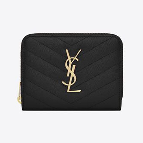 Yves Saint Laurent Cassandre Quilted Compact Zip-Around Wallet in Grain de Powder Embossed Leather (668288BOW011000)