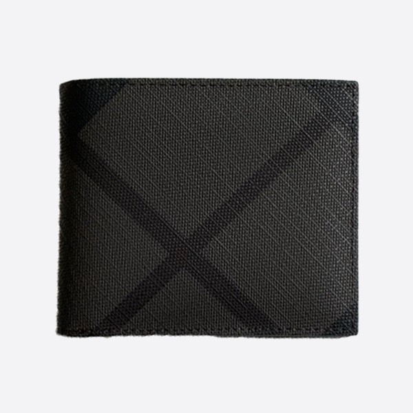 Burberry International Bifold Wallet, London Check & Leather, Dark Charcoal, 80144811