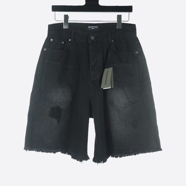 Balenciaga Baggy Destroyed Cut-Off Denim Shorts