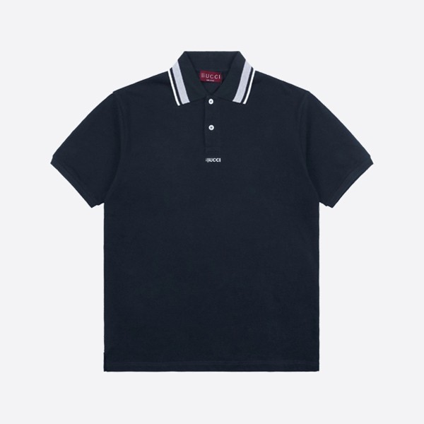 Gucci embroidered cotton polo shirt in navy