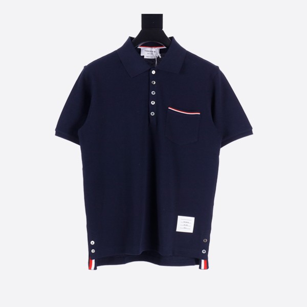Thom Browne Pique Pocket Polo in Navy