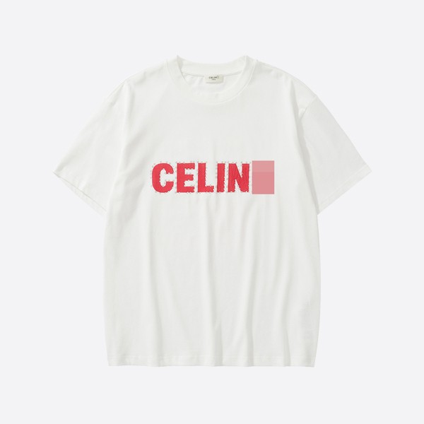 Celine Loose T-Shirt in Cotton Jersey - Off-White/Red