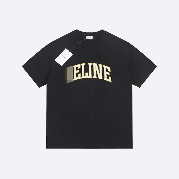 Celine Loose T-Shirt in Cotton Jersey - Black/Golden Yellow/Off-White