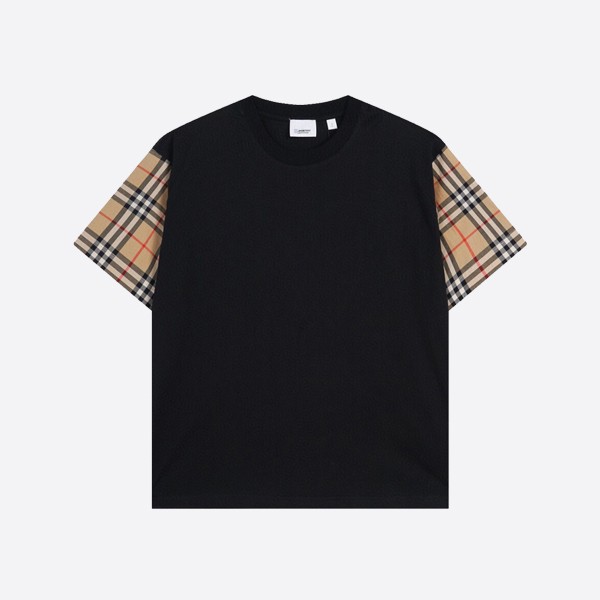 Burberry Check Sleeve Cotton T-Shirt in Black