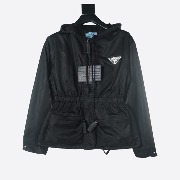Prada Oversized Drawstring Zip Jacket in Black