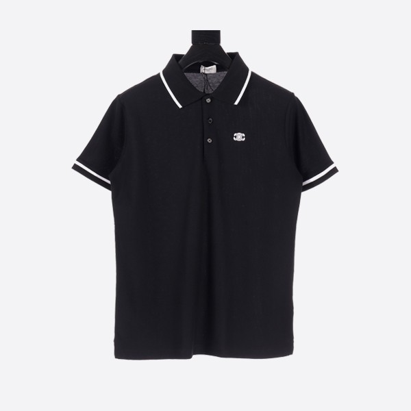 Celine Homme logo-embroidered cotton piqué polo shirt in black
