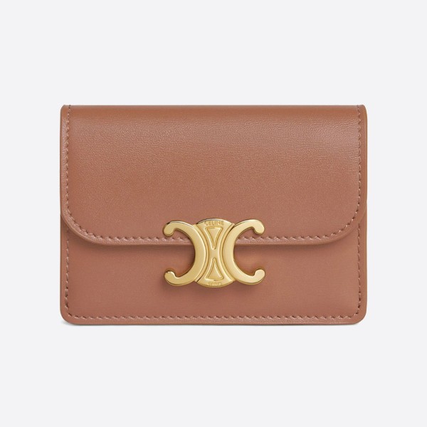 Celine Triomphe Card Holder with Flap in Shiny Calfskin - Bronze 10I583DPV.18BU