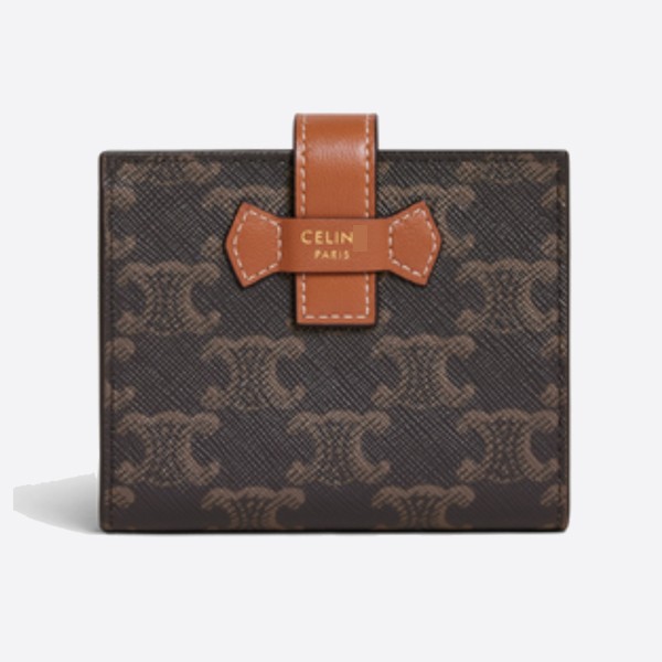 Celine Medium Strap Wallet in Triomphe Canvas and Lambskin - Tan 10B642DB7.04LU