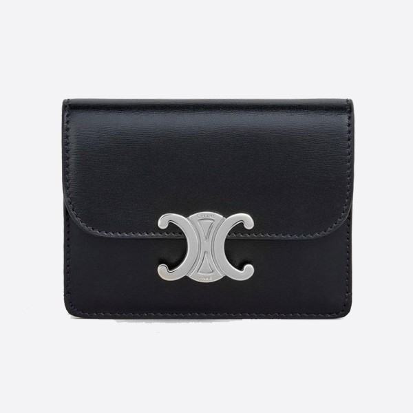Celine Small Flap Wallet Triomphe in Shiny Calfskin - Black 10D783DPV.38SI