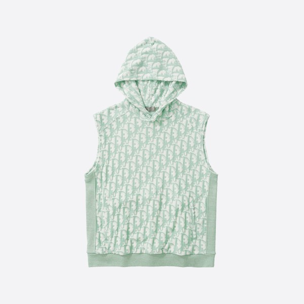 Dior Oblique sleeveless hooded sweatshirt in green and white terry cotton jersey