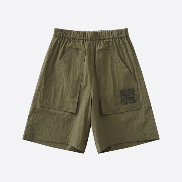 Loewe + Paula Ibiza embroidered cotton-blend poplin shorts in khaki green