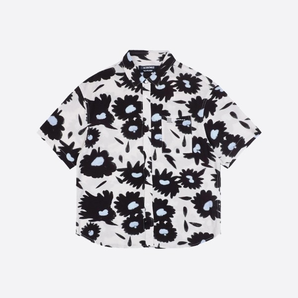 Jacquemus La Chemise Melo Short Sleeve Shirt in Dark Navy with Floral Print