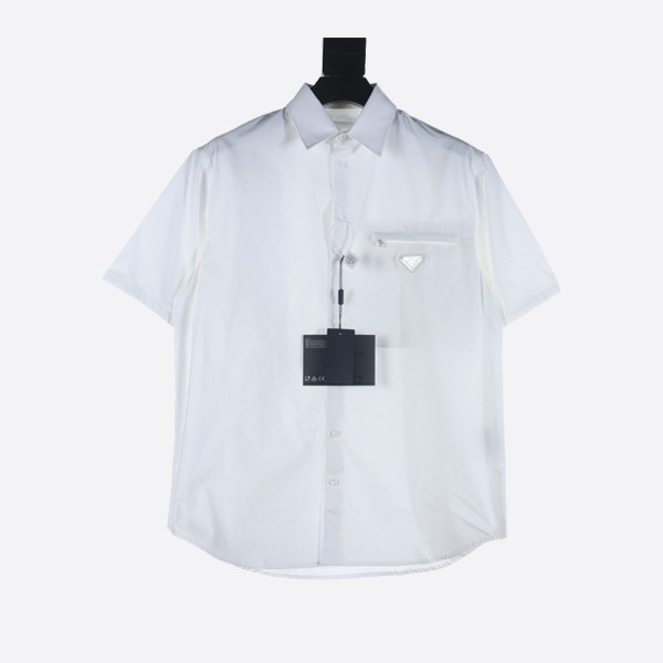 Prada Zip Pocket White Short Sleeve Cotton Shirt